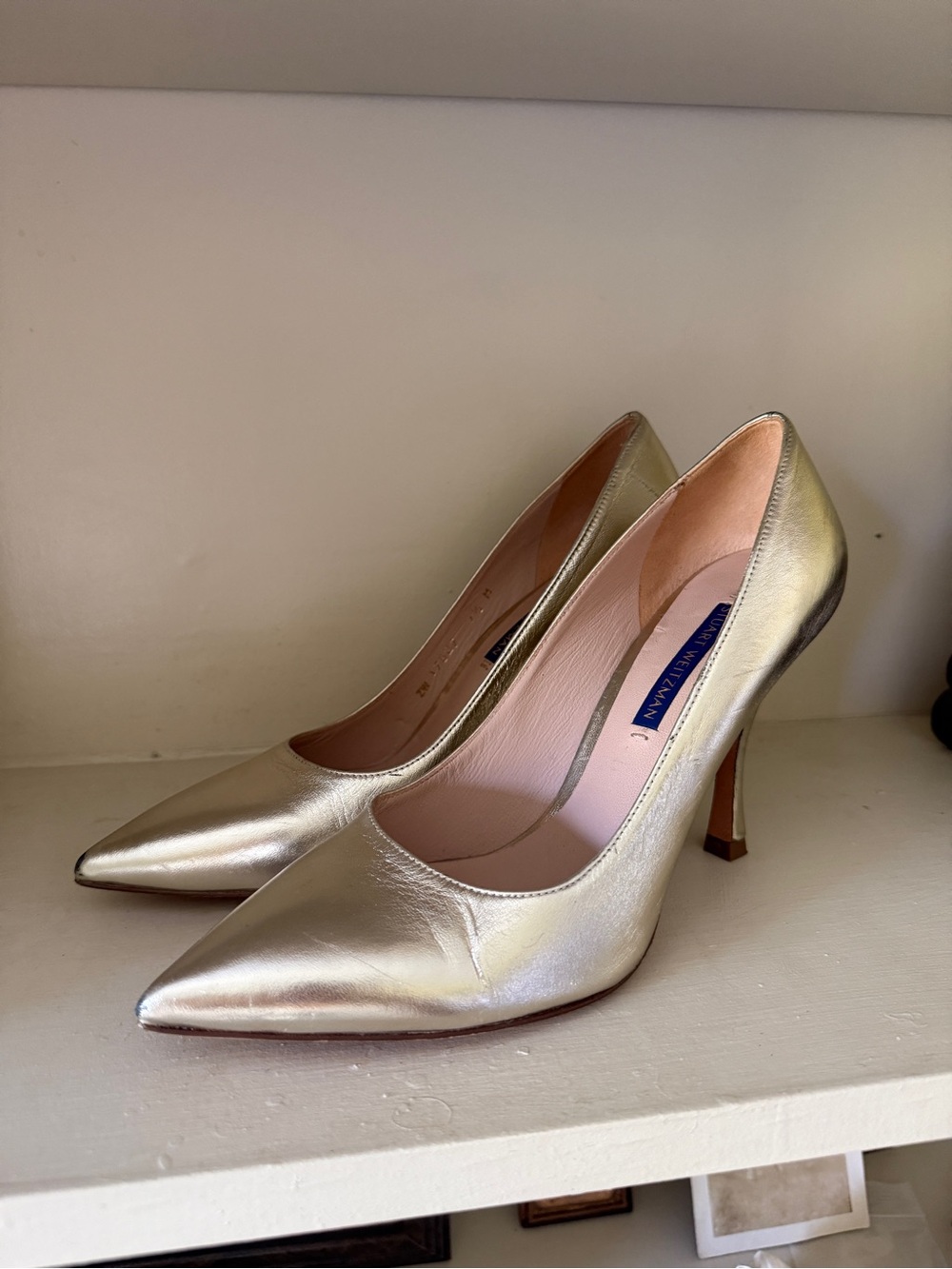 Gold Leather 85mm Stuart Weitzman pumps